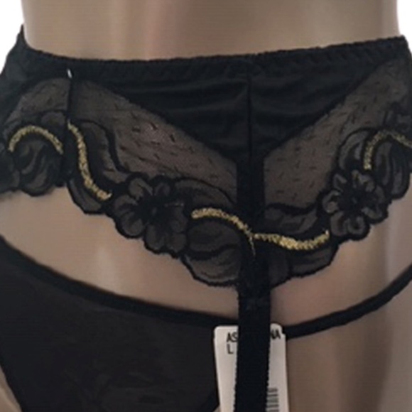VINTAGE Formfit Garter Belt Black w/ Gold Lame Swirl Detail Metal Fasteners - Picture 5 of 13